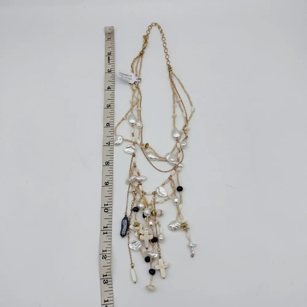 Free People Ariana Ost Something Beautiful Layered Cross Statement Necklace NWT - Picture 10 of 11